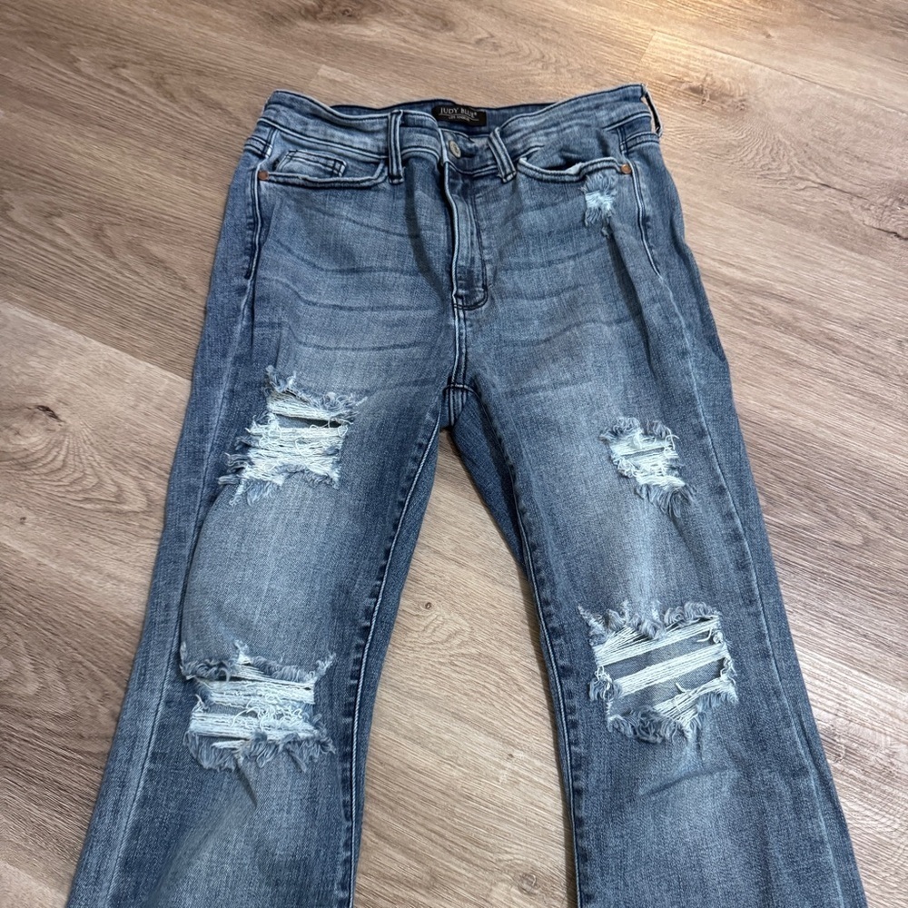 Judy Blue Straight Fit Jeans Denim 11 30 Distressed - Picture 4 of 8